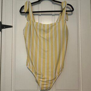 Kona Sol Cabana Yellow & White Stripe One-Piece Swimsuit